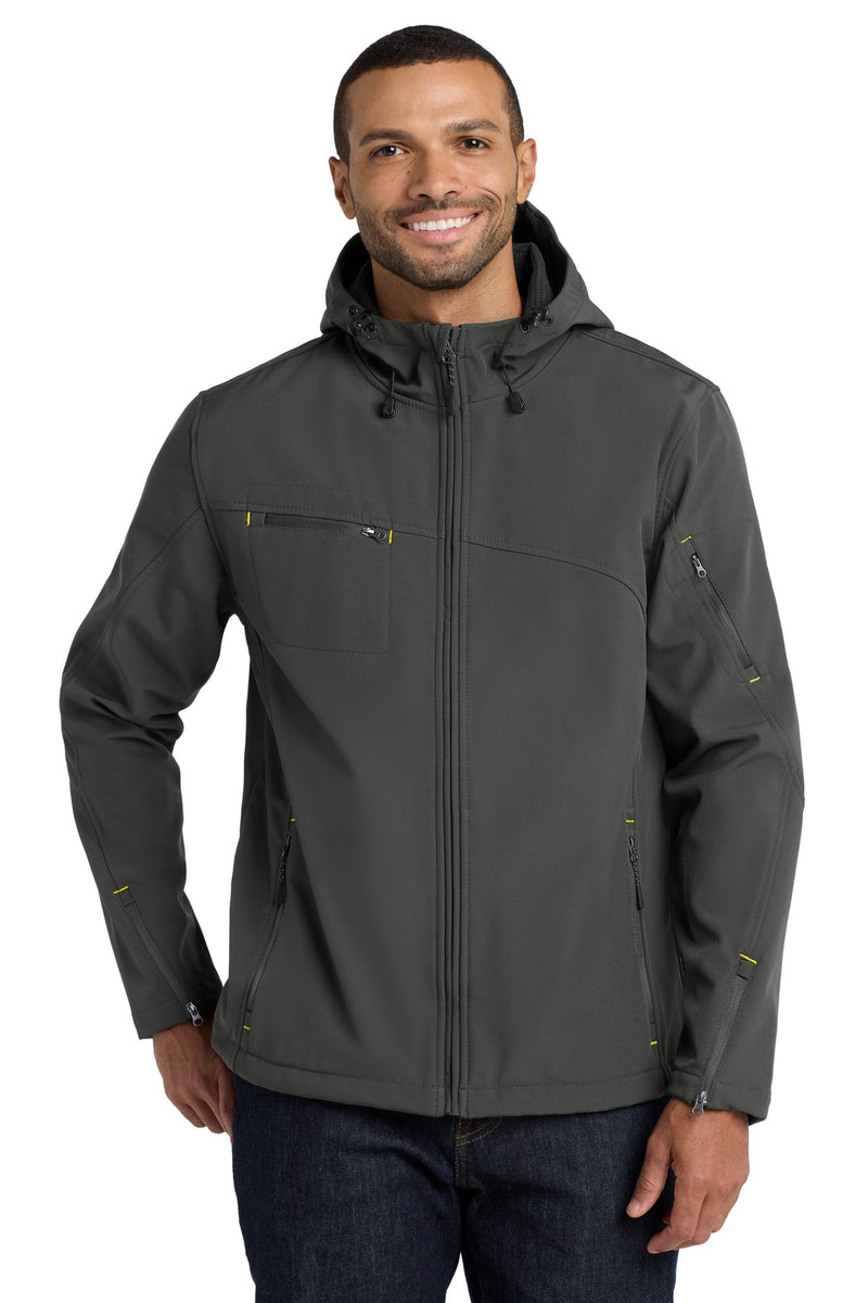 Load image into Gallery viewer, Port Authority Textured Hooded Soft Shell Jacket. J706

