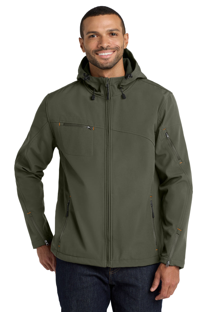 Load image into Gallery viewer, Port Authority Textured Hooded Soft Shell Jacket. J706
