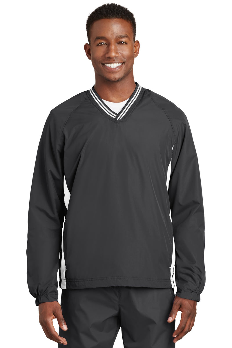Load image into Gallery viewer, Sport-Tek Tipped V-Neck Raglan Wind Shirt. JST62
