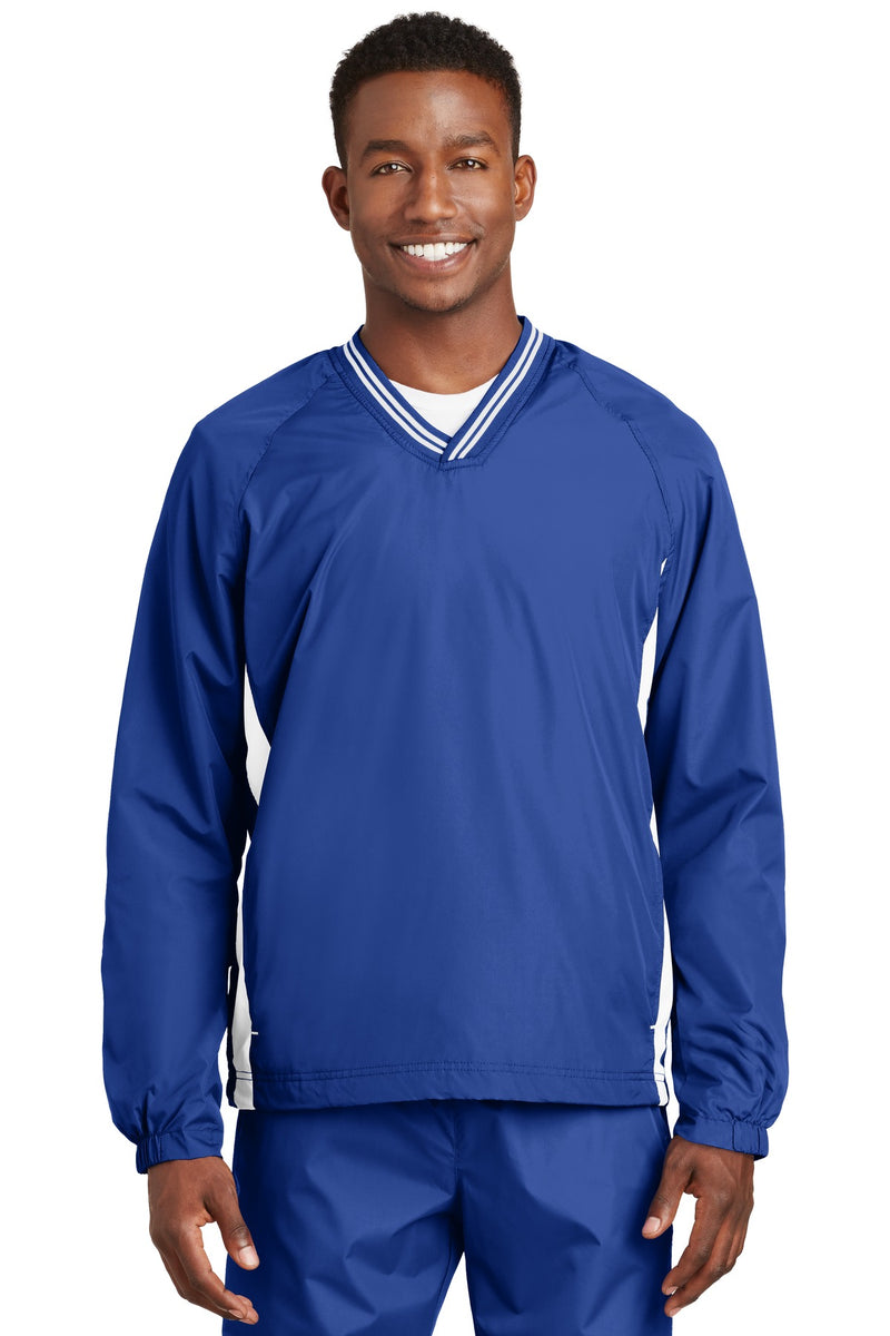 Load image into Gallery viewer, Sport-Tek Tipped V-Neck Raglan Wind Shirt. JST62
