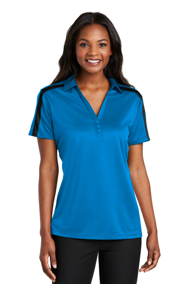 Load image into Gallery viewer, Port Authority Women&#39;s Silk Touch Performance Colorblock Stripe Polo. L547
