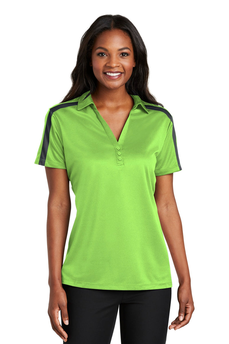 Load image into Gallery viewer, Port Authority Women&#39;s Silk Touch Performance Colorblock Stripe Polo. L547
