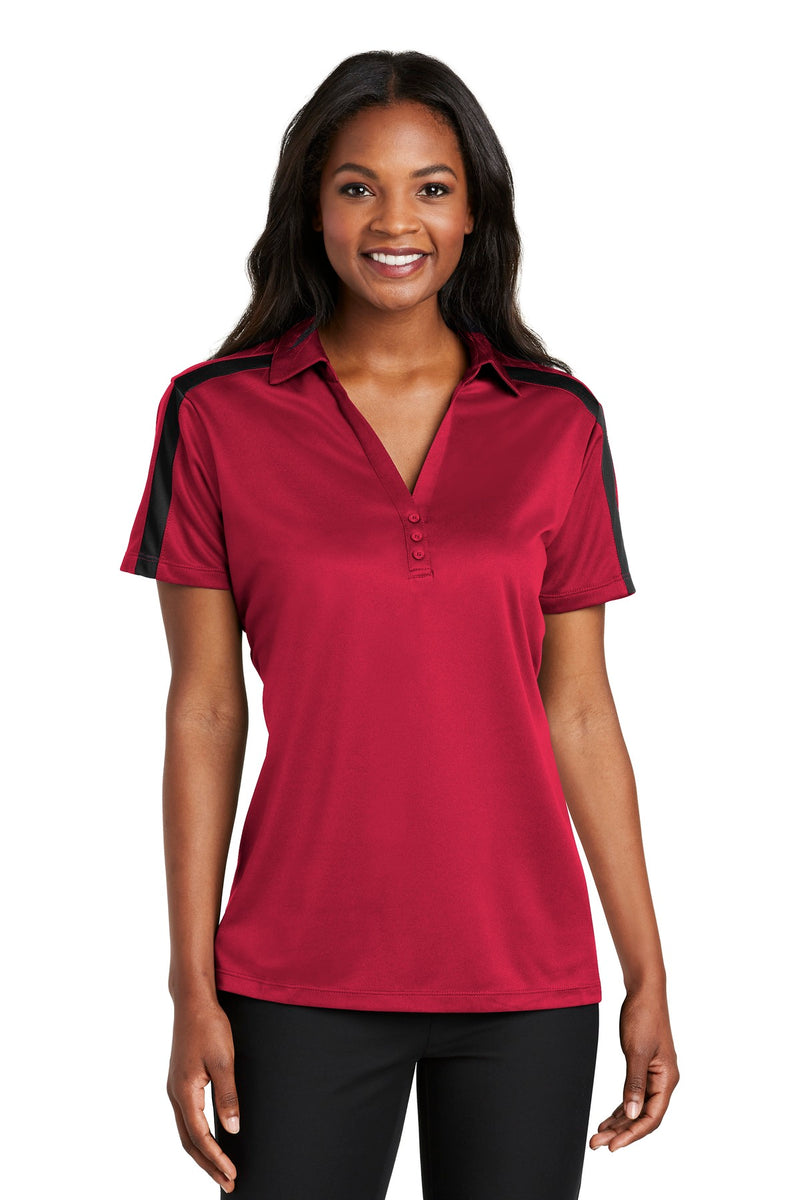 Load image into Gallery viewer, Port Authority Women&#39;s Silk Touch Performance Colorblock Stripe Polo. L547
