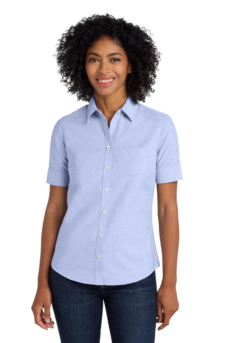 Load image into Gallery viewer, Port Authority Women&#39;s Short Sleeve SuperPro Oxford Shirt. L659
