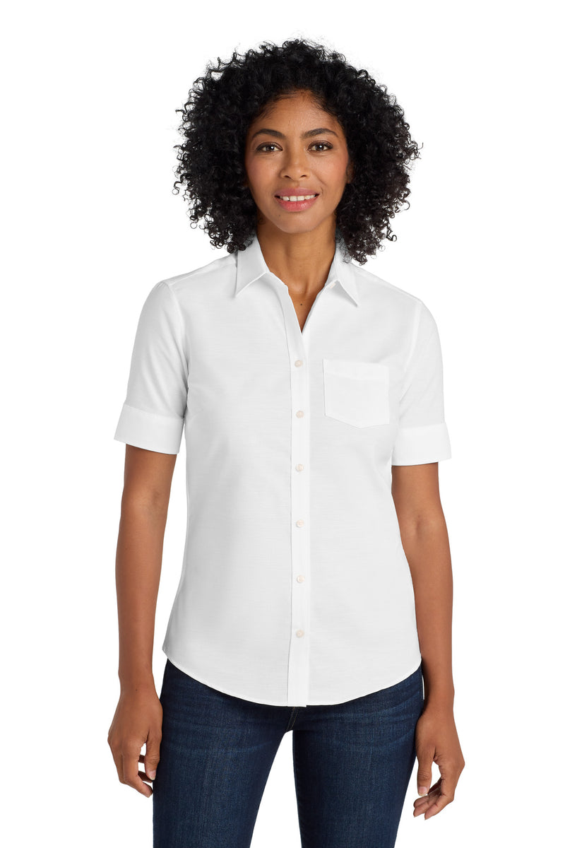 Load image into Gallery viewer, Port Authority Women&#39;s Short Sleeve SuperPro Oxford Shirt. L659
