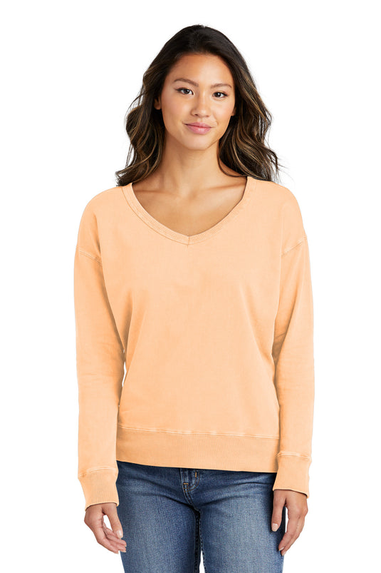 Port & Co Women's Beach Wash Garment-Dyed V-Neck Sweatshirt LPC098V