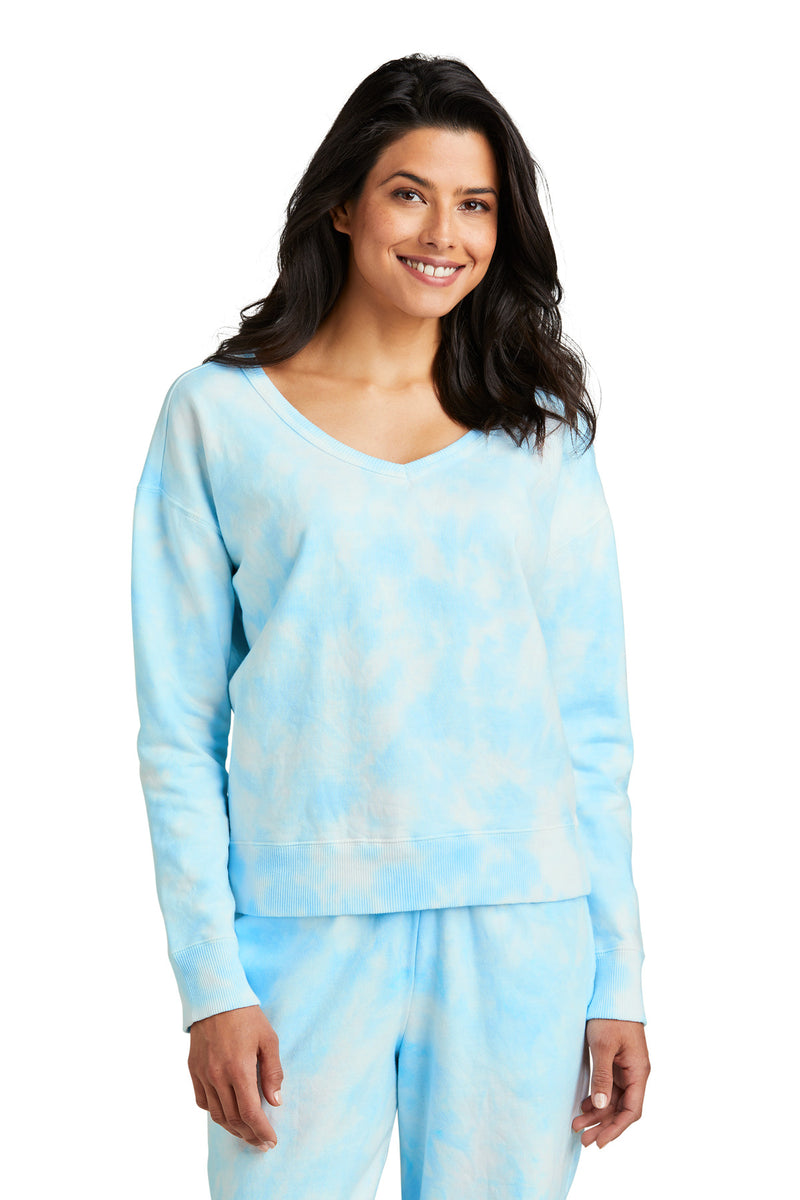 Load image into Gallery viewer, Port &amp; Co Women&#39;s Beach Wash Cloud Tie-Dye V-Neck Sweatshirt LPC140V
