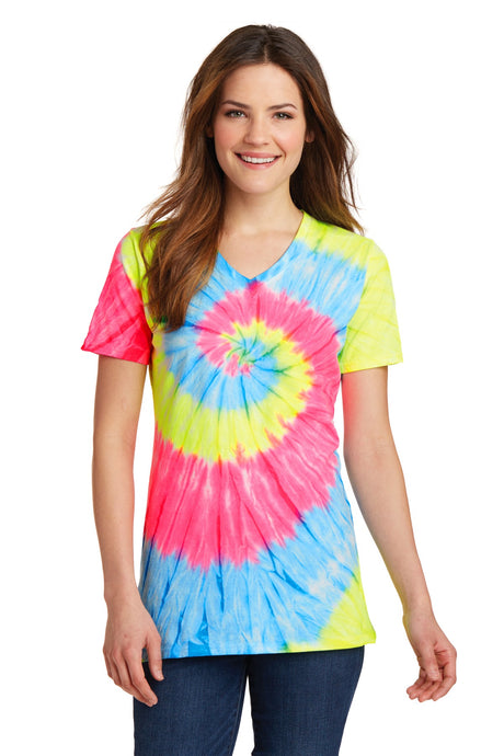 Port & Co Women's Tie-Dye V-Neck Tee.  LPC147V