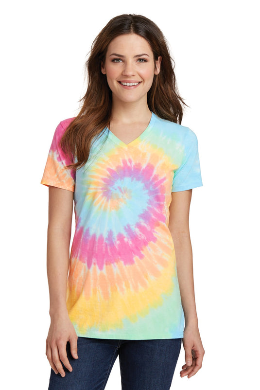 Port & Co Women's Tie-Dye V-Neck Tee.  LPC147V