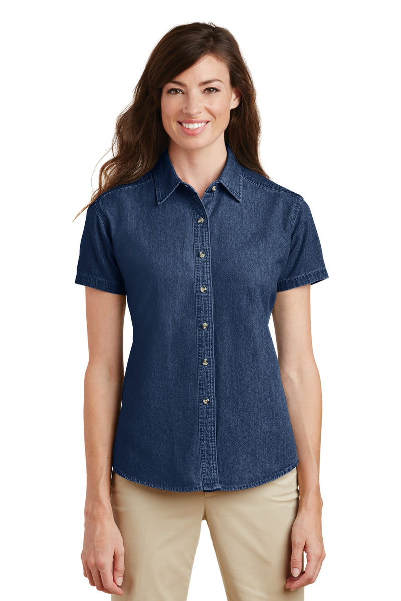 Load image into Gallery viewer, Port &amp; Co Women&#39;s Short Sleeve Value Denim Shirt.  LSP11
