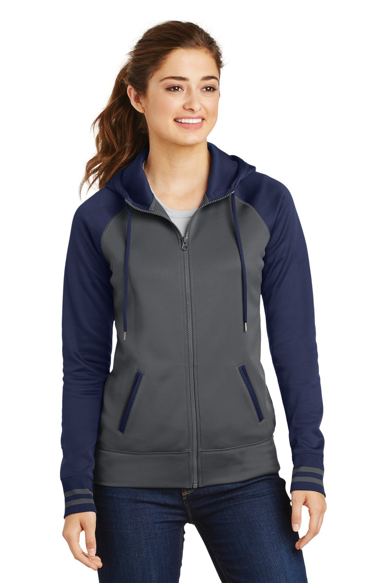 Load image into Gallery viewer, Sport-Tek Women&#39;s Sport-Wick Varsity Fleece Full-Zip Hooded Jacket. LST236
