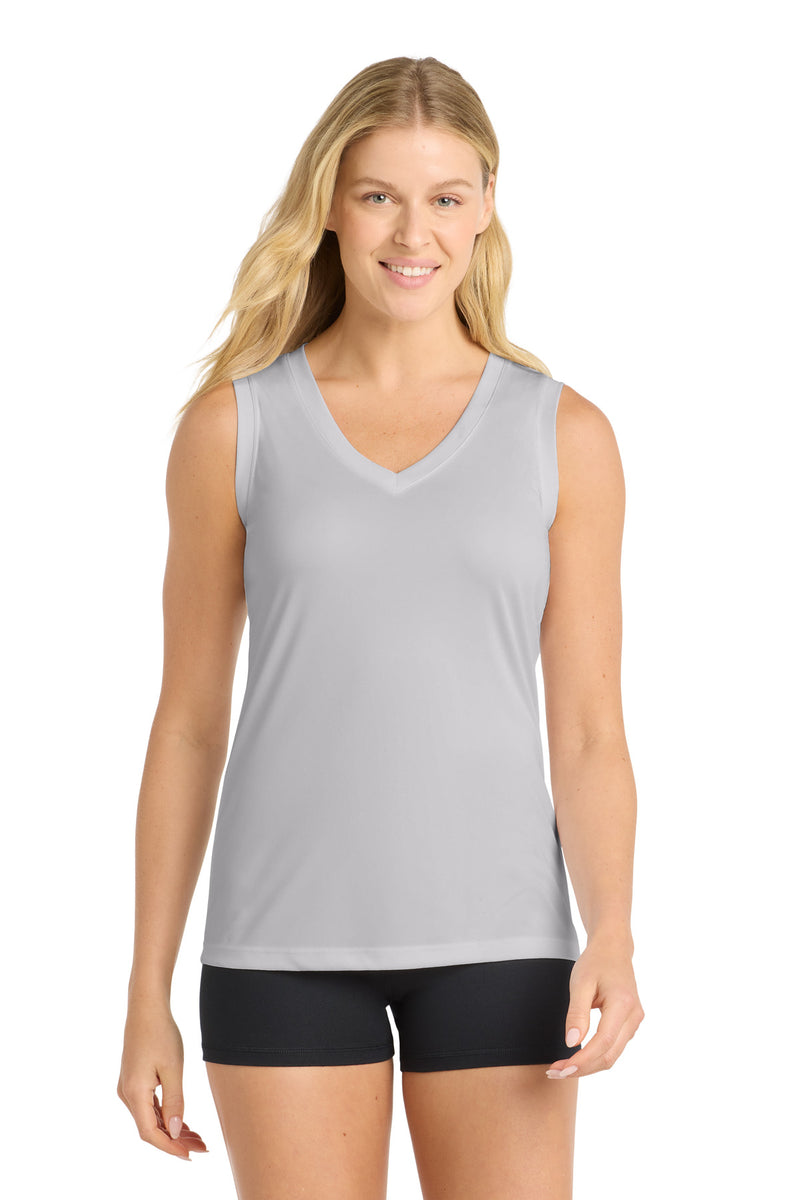 Load image into Gallery viewer, Sport-Tek Women&#39;s Sleeveless PosiCharge Competitor V-Neck Tee. LST352
