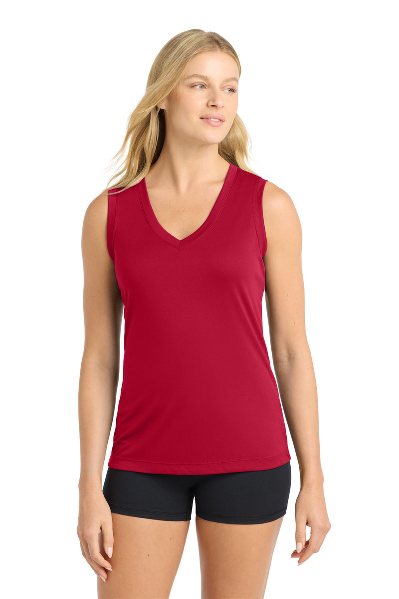 Load image into Gallery viewer, Sport-Tek Women&#39;s Sleeveless PosiCharge Competitor V-Neck Tee. LST352
