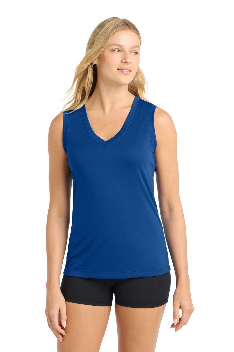 Load image into Gallery viewer, Sport-Tek Women&#39;s Sleeveless PosiCharge Competitor V-Neck Tee. LST352
