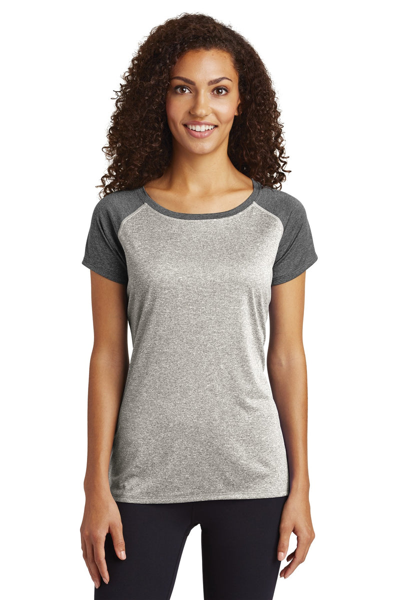 Load image into Gallery viewer, Sport-Tek  Women&#39;s Heather-On-Heather Contender  Scoop Neck Tee. LST362
