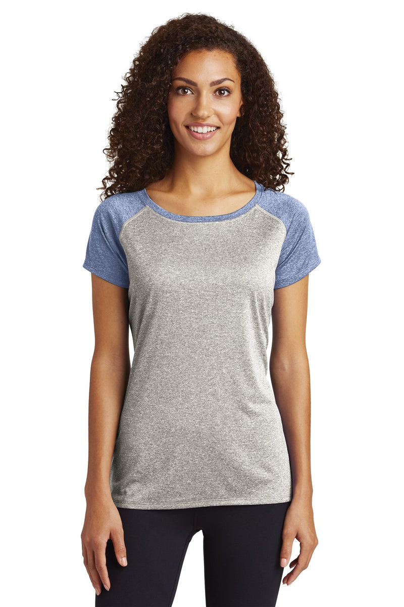 Load image into Gallery viewer, Sport-Tek  Women&#39;s Heather-On-Heather Contender  Scoop Neck Tee. LST362

