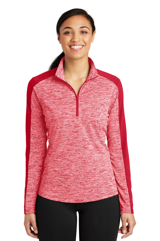 Sport-Tek Women's PosiCharge Electric Heather Colorblock 1/4-Zip Pullover. LST397