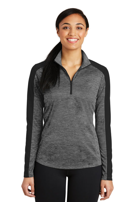Sport-Tek Women's PosiCharge Electric Heather Colorblock 1/4-Zip Pullover. LST397