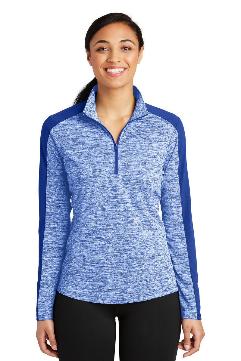 Load image into Gallery viewer, Sport-Tek Women&#39;s PosiCharge Electric Heather Colorblock 1/4-Zip Pullover. LST397
