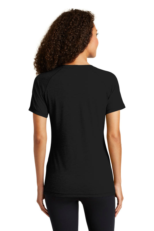 Sport-Tek  Women's PosiCharge  Tri-Blend Wicking Scoop Neck Raglan Tee. LST400