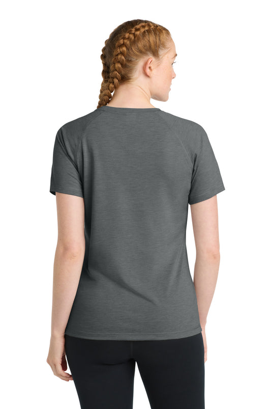 Sport-Tek  Women's PosiCharge  Tri-Blend Wicking Scoop Neck Raglan Tee. LST400