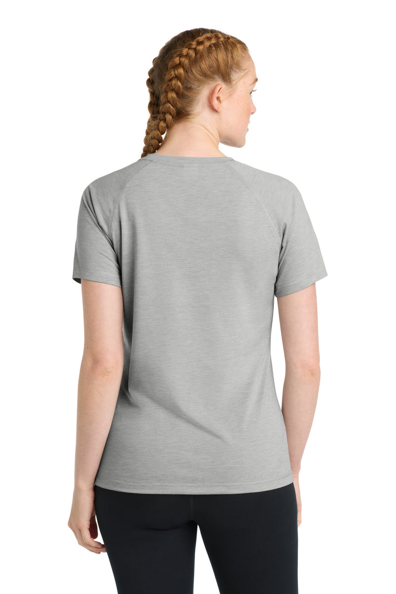 Load image into Gallery viewer, Sport-Tek  Women&#39;s PosiCharge  Tri-Blend Wicking Scoop Neck Raglan Tee. LST400
