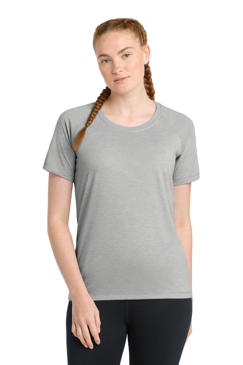 Load image into Gallery viewer, Sport-Tek  Women&#39;s PosiCharge  Tri-Blend Wicking Scoop Neck Raglan Tee. LST400
