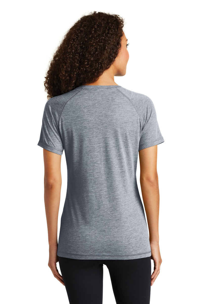 Load image into Gallery viewer, Sport-Tek  Women&#39;s PosiCharge  Tri-Blend Wicking Scoop Neck Raglan Tee. LST400
