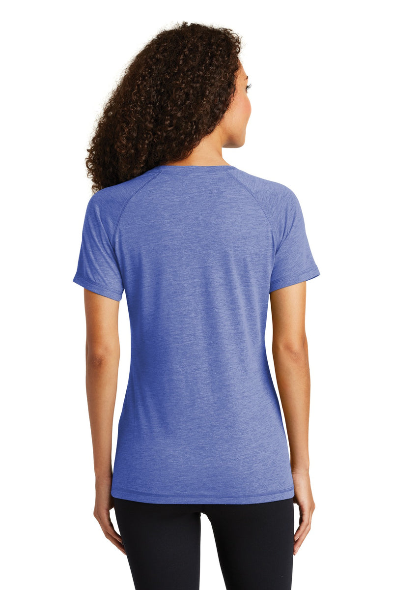 Load image into Gallery viewer, Sport-Tek  Women&#39;s PosiCharge  Tri-Blend Wicking Scoop Neck Raglan Tee. LST400
