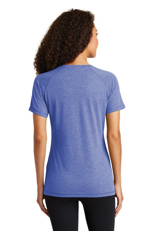 Sport-Tek  Women's PosiCharge  Tri-Blend Wicking Scoop Neck Raglan Tee. LST400