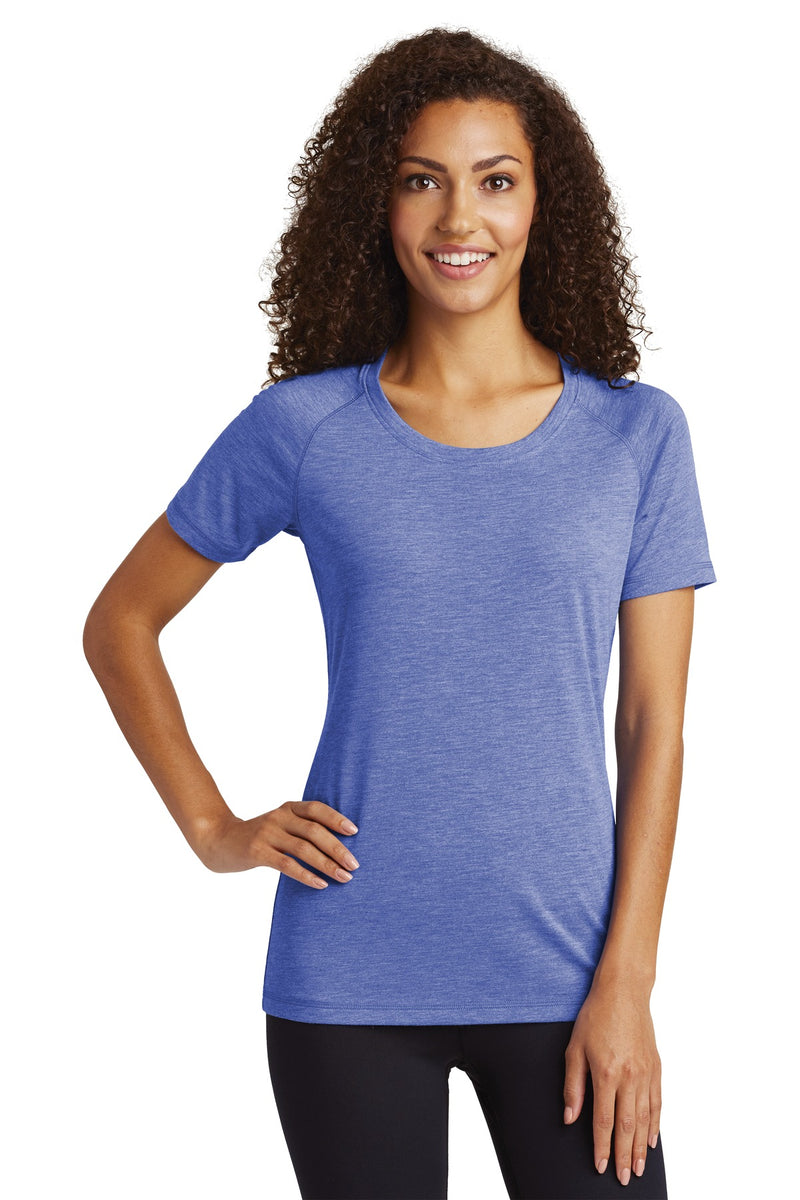 Load image into Gallery viewer, Sport-Tek  Women&#39;s PosiCharge  Tri-Blend Wicking Scoop Neck Raglan Tee. LST400
