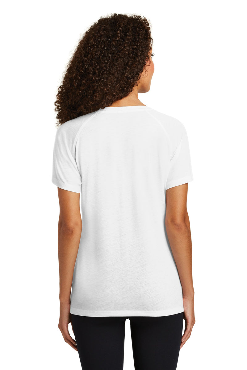 Load image into Gallery viewer, Sport-Tek  Women&#39;s PosiCharge  Tri-Blend Wicking Scoop Neck Raglan Tee. LST400
