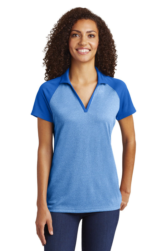 Sport-Tek  Women's PosiCharge  RacerMesh  Raglan Heather Block Polo. LST641