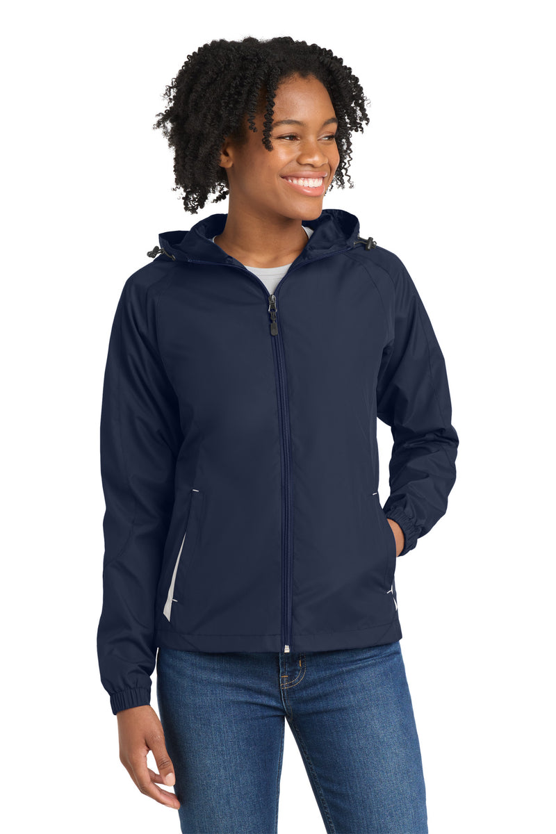 Load image into Gallery viewer, Sport-Tek Women&#39;s Colorblock Hooded Raglan Jacket. LST76
