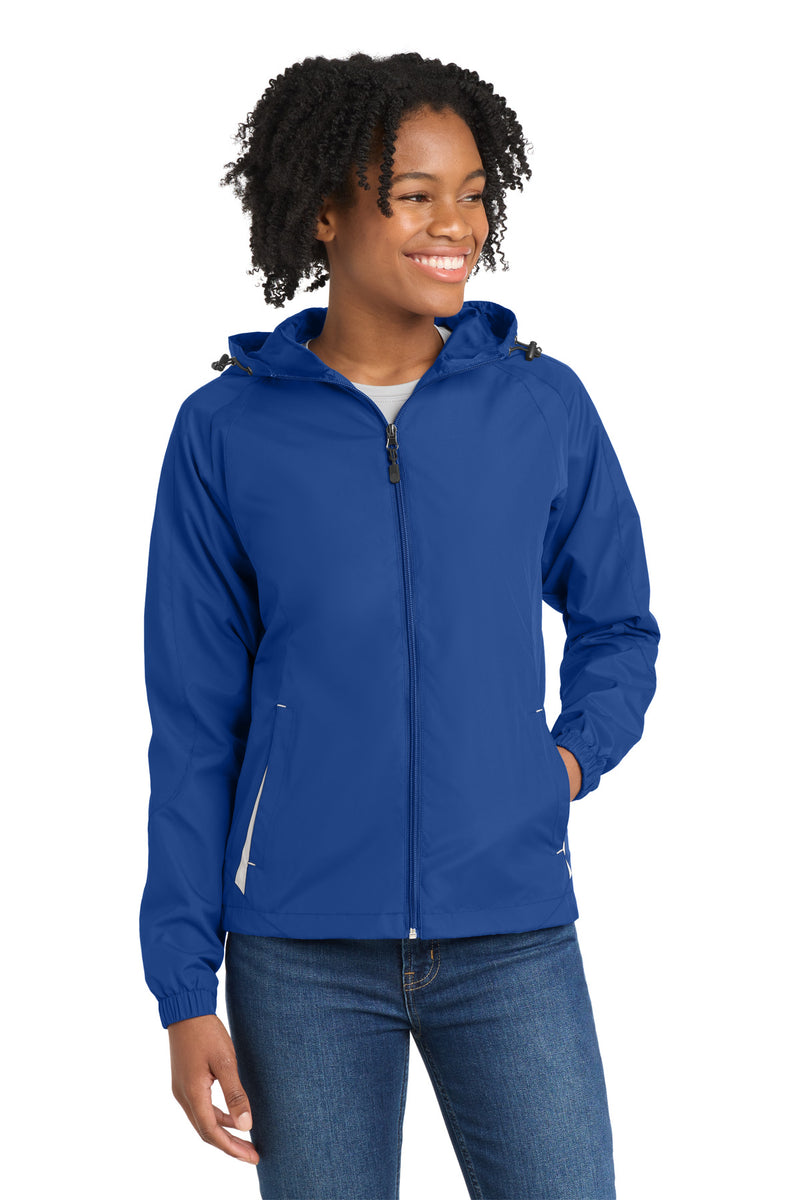 Load image into Gallery viewer, Sport-Tek Women&#39;s Colorblock Hooded Raglan Jacket. LST76
