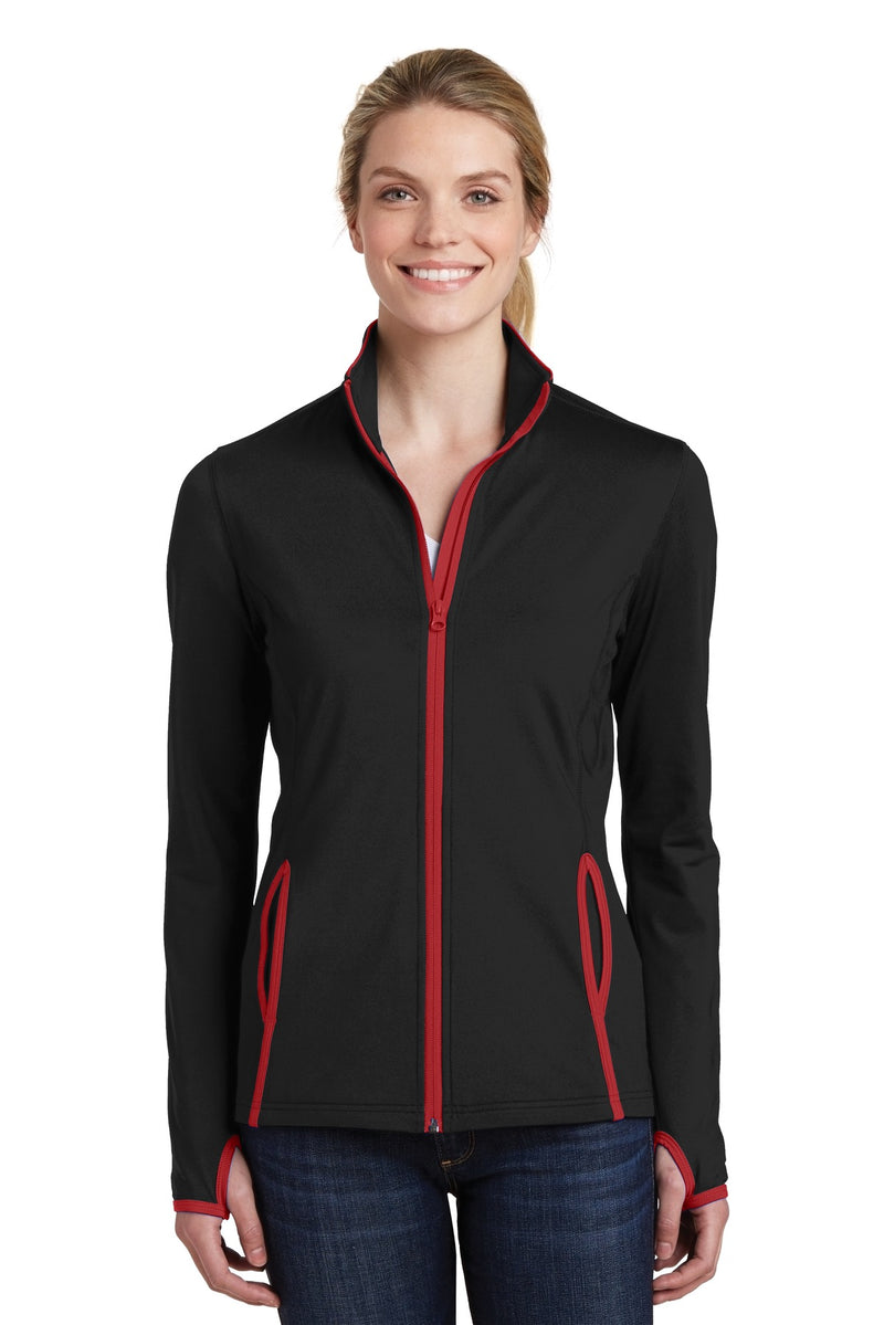 Load image into Gallery viewer, Sport-Tek Women&#39;s Sport-Wick Stretch Contrast Full-Zip Jacket.  LST853
