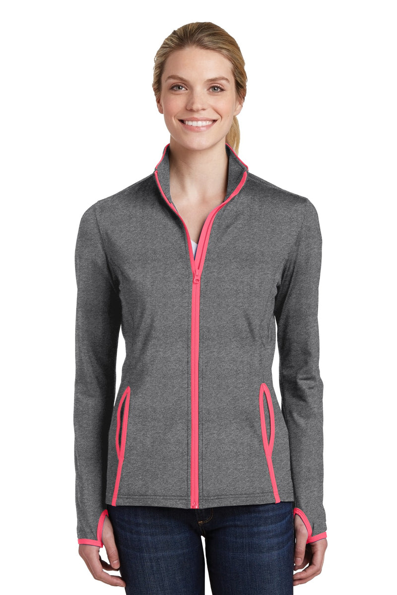 Load image into Gallery viewer, Sport-Tek Women&#39;s Sport-Wick Stretch Contrast Full-Zip Jacket.  LST853
