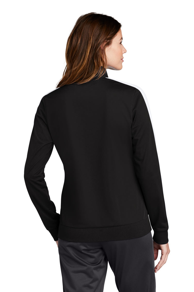Load image into Gallery viewer, Sport-Tek  Ladies Tricot Sleeve Stripe Track Jacket. LST94
