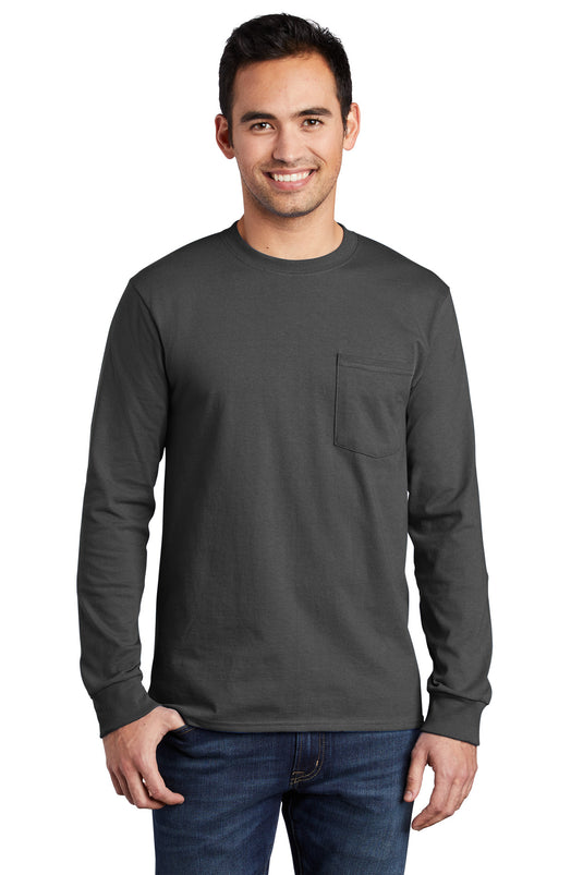 Port & Co Tall Long Sleeve Essential Pocket Tee. PC61LSPT