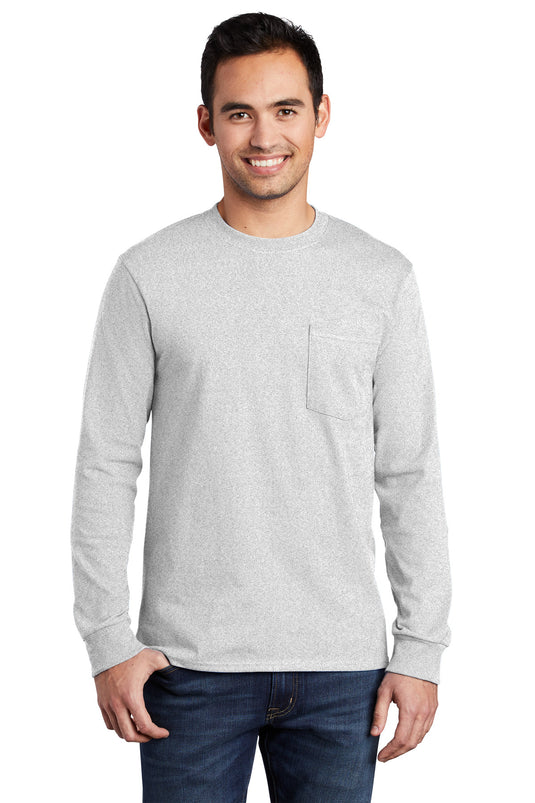 Port & Co Long Sleeve Essential Pocket Tee.  PC61LSP