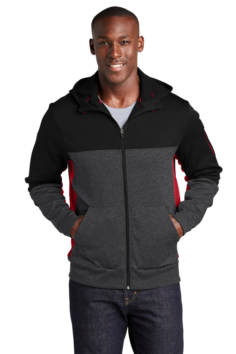 Load image into Gallery viewer, Sport-Tek Tech Fleece Colorblock Full-Zip Hooded Jacket. ST245
