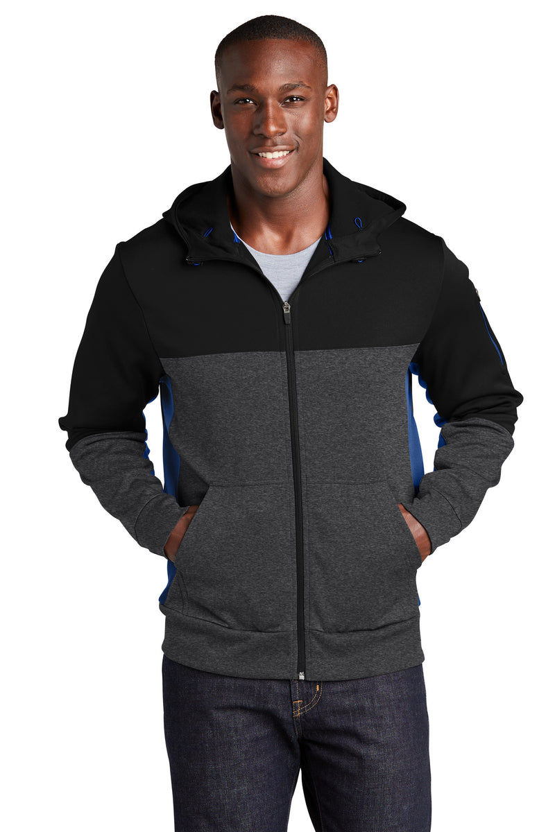 Load image into Gallery viewer, Sport-Tek Tech Fleece Colorblock Full-Zip Hooded Jacket. ST245
