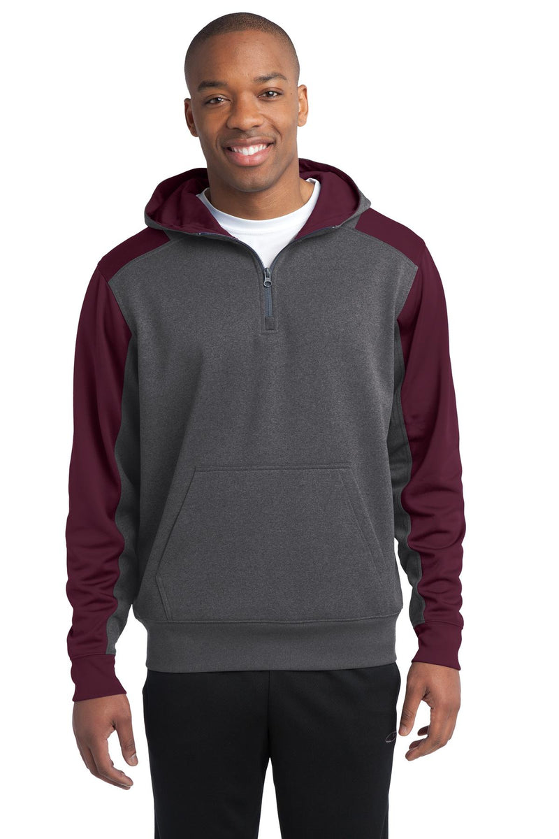 Load image into Gallery viewer, Sport-Tek  Tech Fleece Colorblock 1/4-Zip Hooded Sweatshirt. ST249
