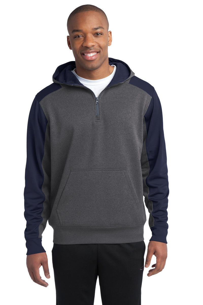 Load image into Gallery viewer, Sport-Tek  Tech Fleece Colorblock 1/4-Zip Hooded Sweatshirt. ST249
