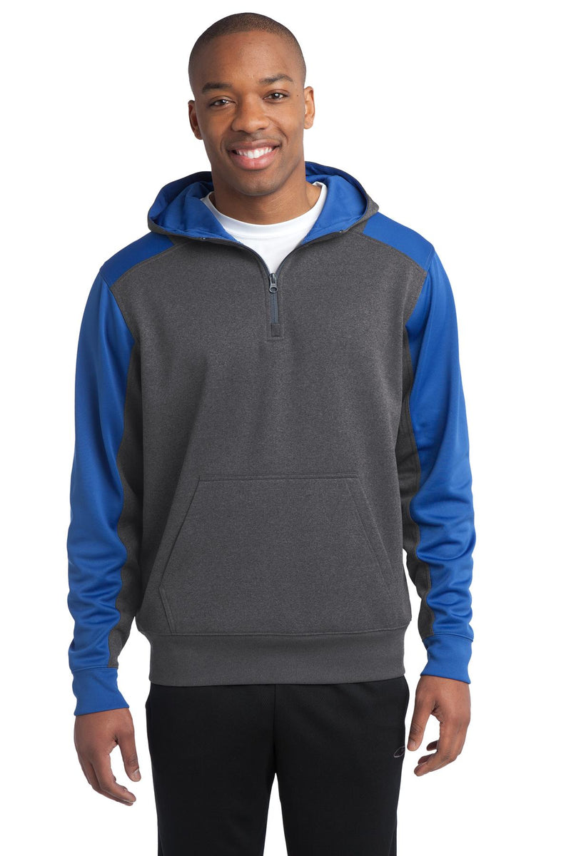 Load image into Gallery viewer, Sport-Tek  Tech Fleece Colorblock 1/4-Zip Hooded Sweatshirt. ST249
