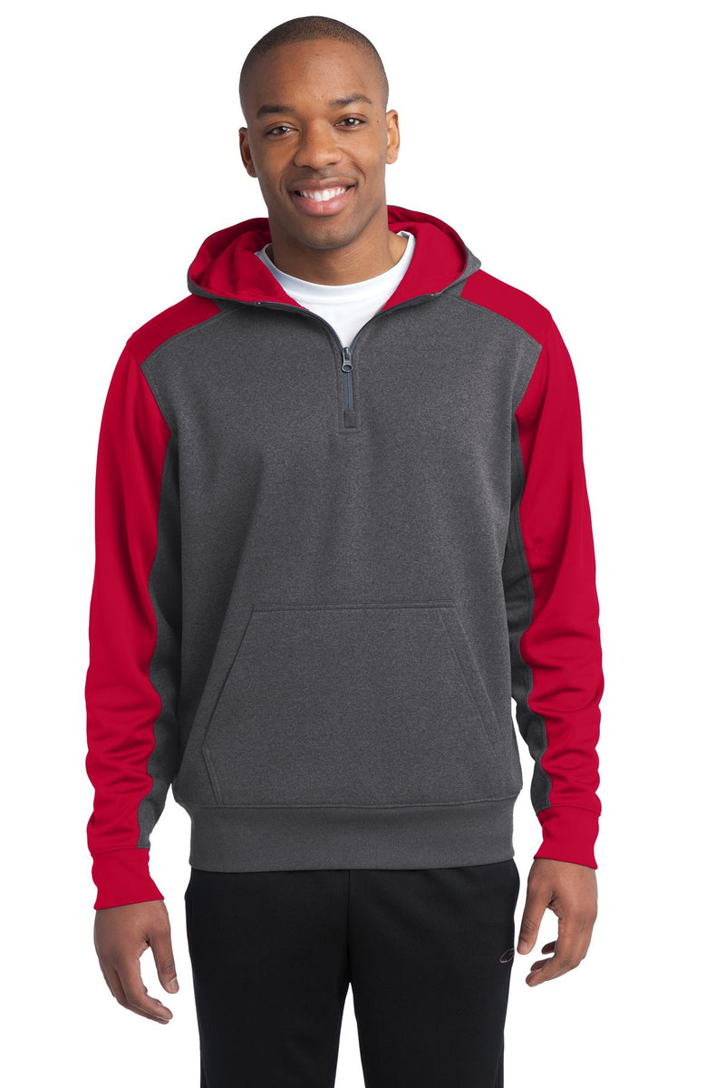 Load image into Gallery viewer, Sport-Tek  Tech Fleece Colorblock 1/4-Zip Hooded Sweatshirt. ST249

