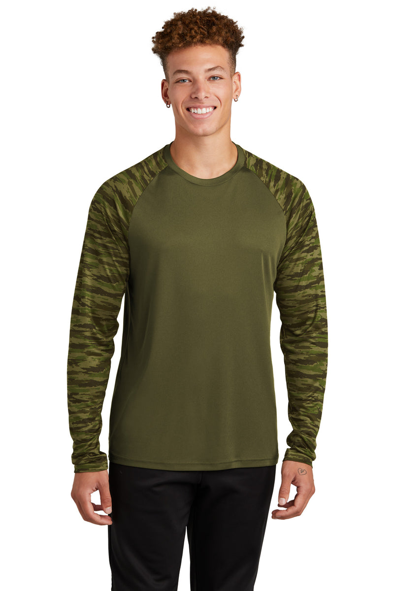 Load image into Gallery viewer, Sport-Tek Drift Camo Colorblock Long Sleeve Tee ST376LS
