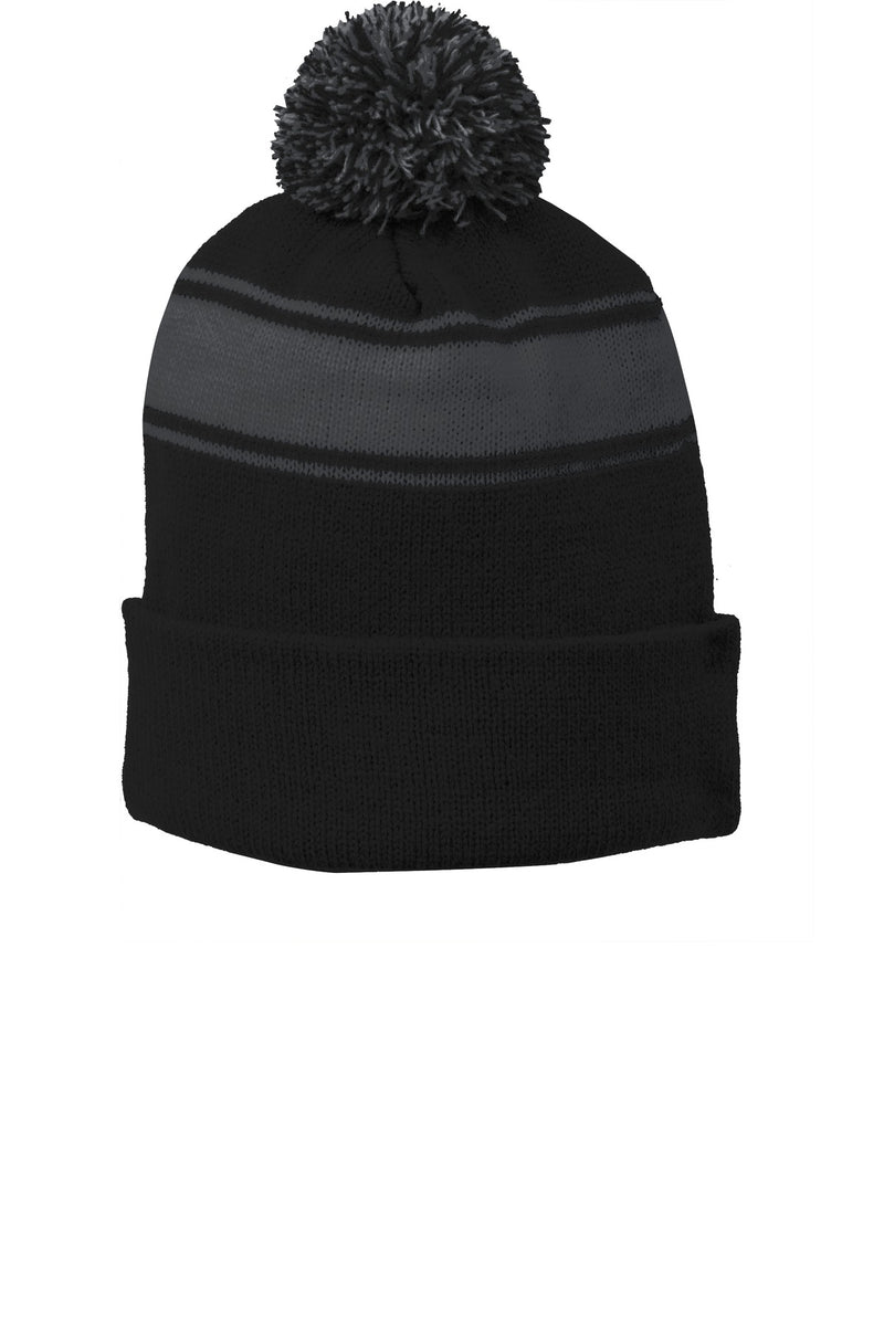 Load image into Gallery viewer, Sport-Tek Stripe Pom Pom Beanie.  STC28
