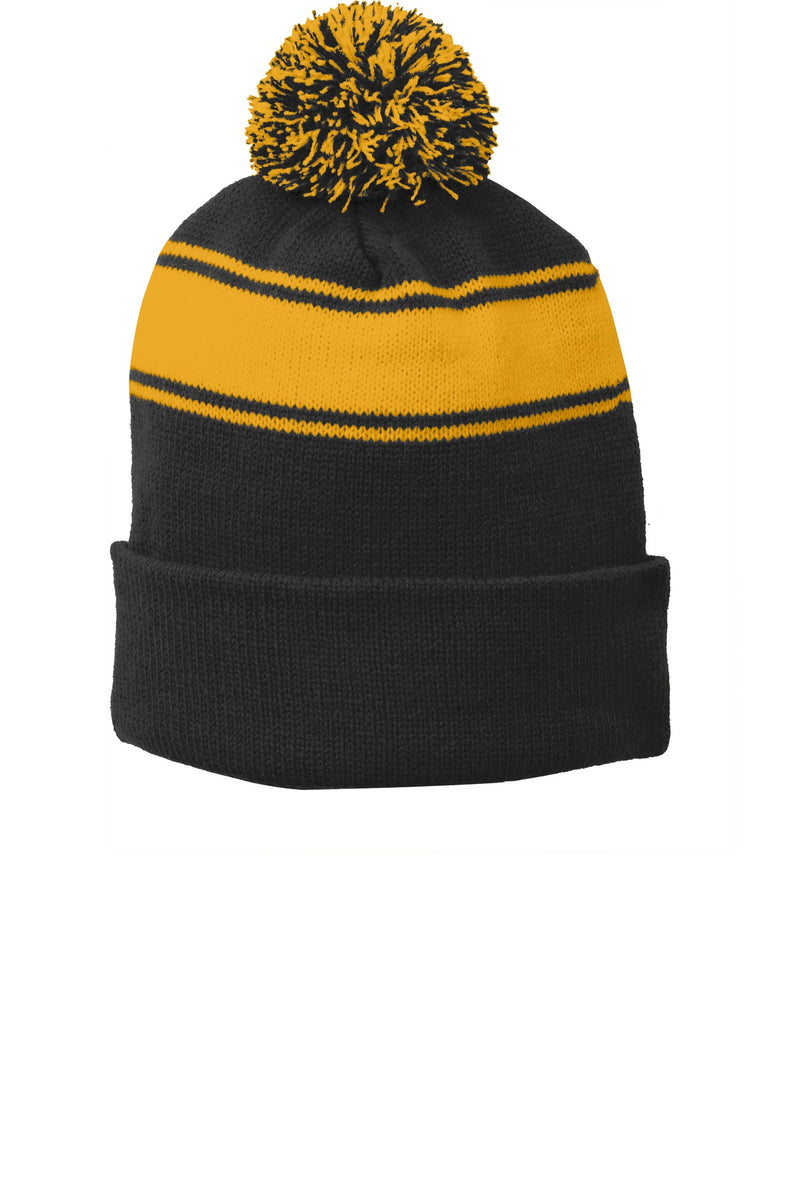 Load image into Gallery viewer, Sport-Tek Stripe Pom Pom Beanie.  STC28
