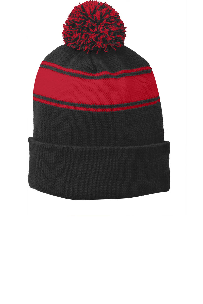Load image into Gallery viewer, Sport-Tek Stripe Pom Pom Beanie.  STC28
